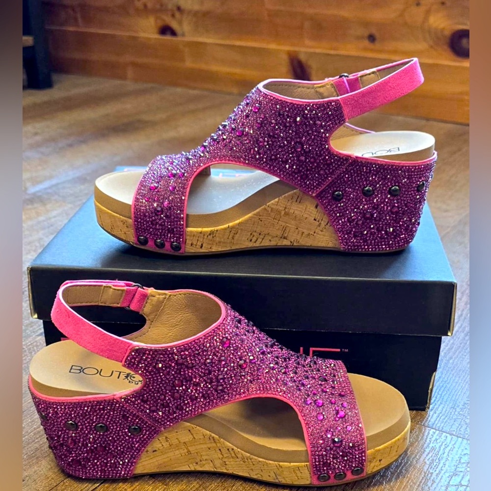Corkys The Ashley Fuchsia Rhinestone Wedges
